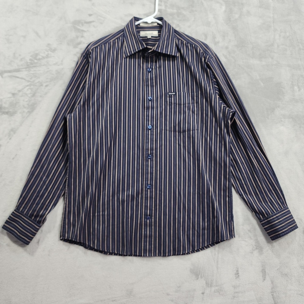 Vintage Faconnable Shirt Mens M Blue Striped Cotton Button Up Long Sleeve Office